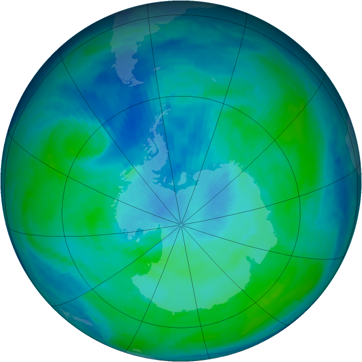 Antarctic ozone map for 20 February 1998